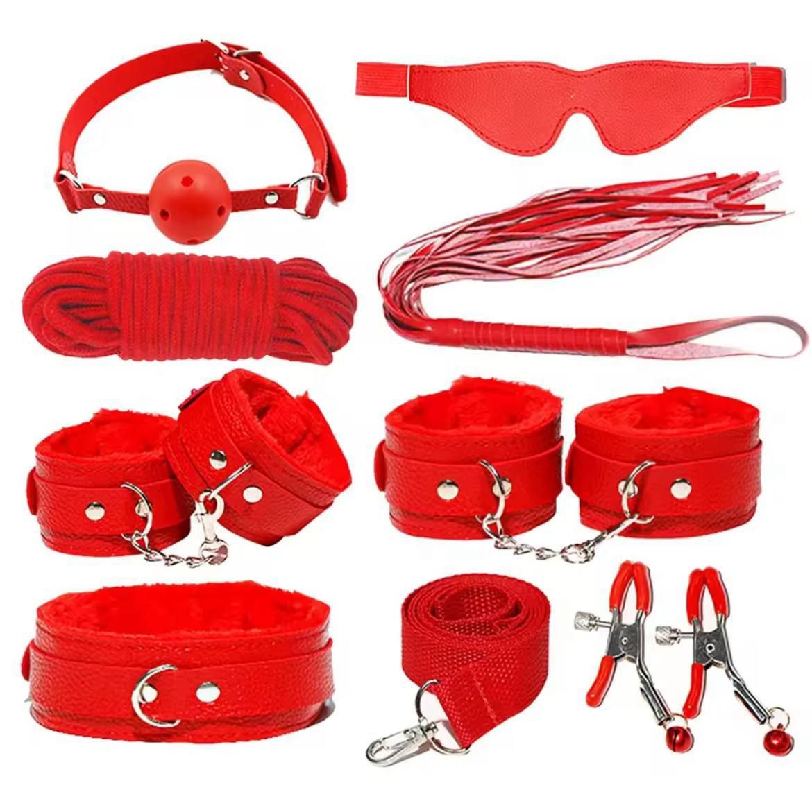 ست کامل گارتر BDSM چرم اورجینال قرمز